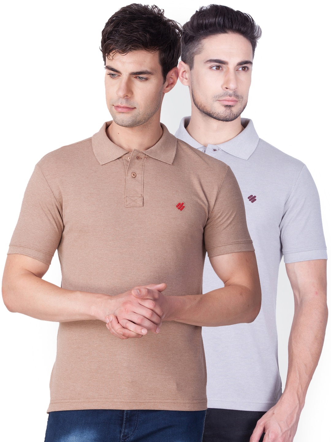 

ONN Men Pack of 2 Solid Polo Collar T-shirts, Brown