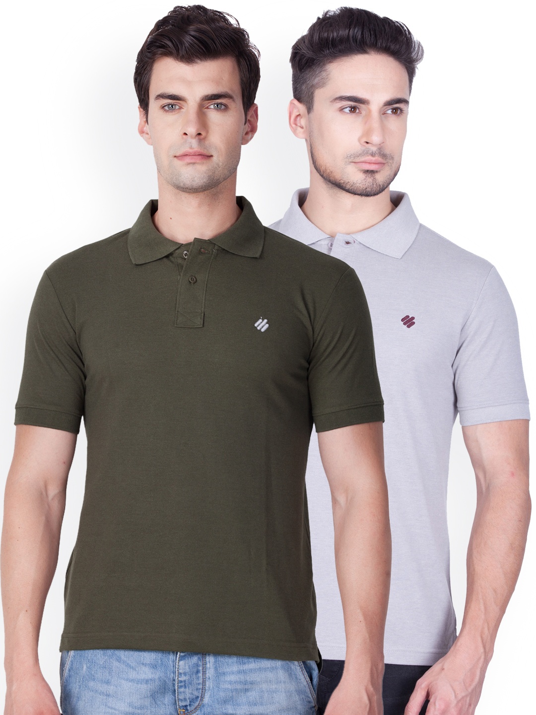 

ONN Men Pack of 2 Solid Polo Collar T-shirts, Olive