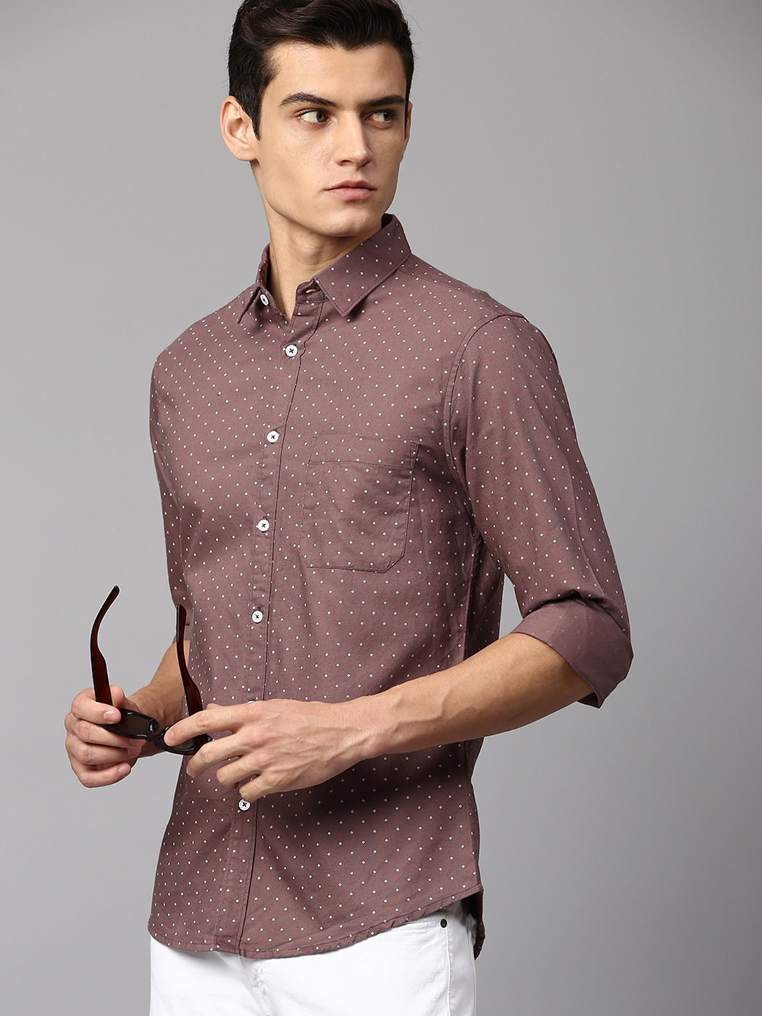 

Dennis Lingo Men Slim Fit Printed Cotton Casual Shirt, Brown