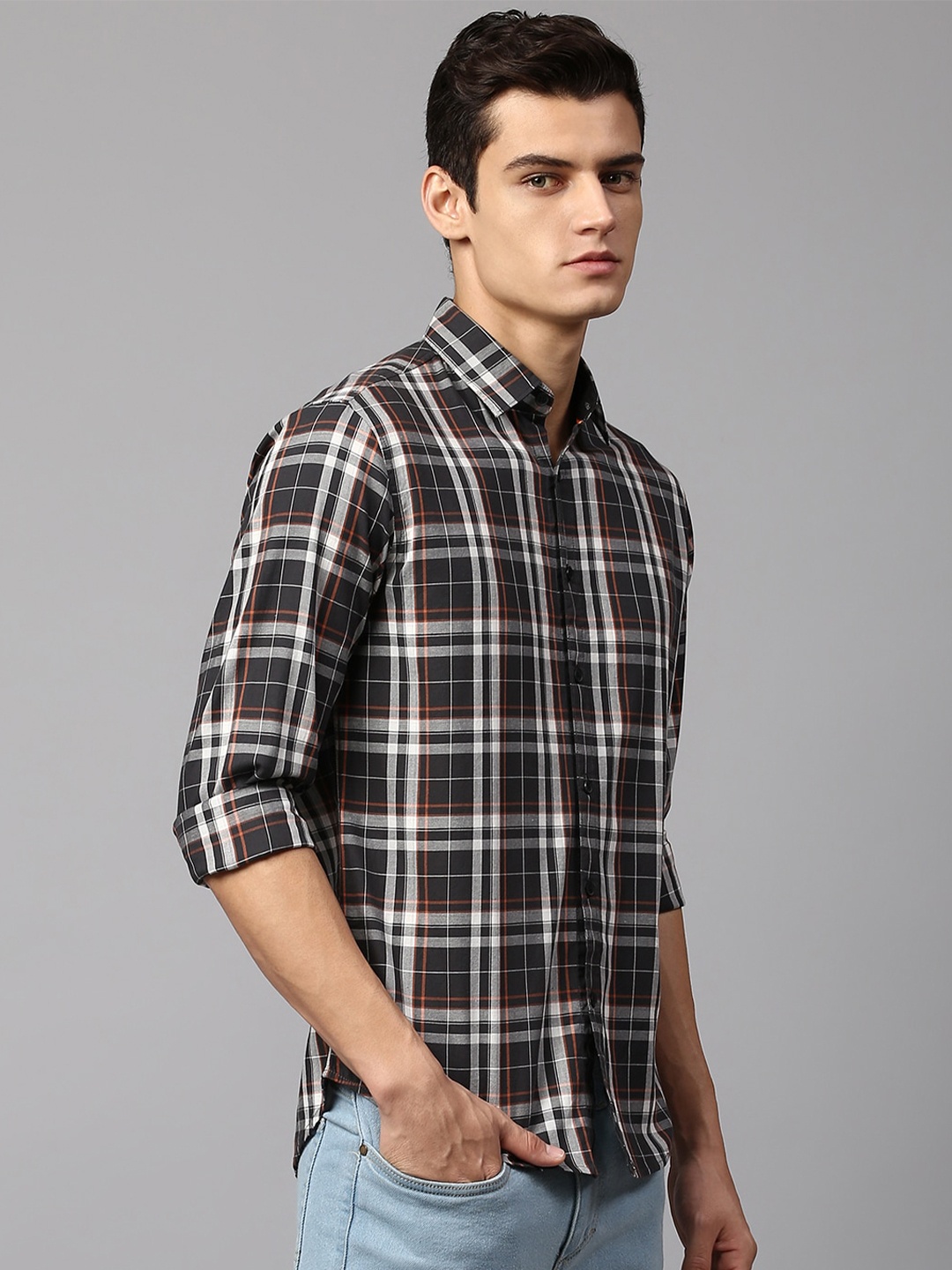 

Dennis Lingo Men Slim Fit Tartan Checked Cotton Casual Shirt, Olive