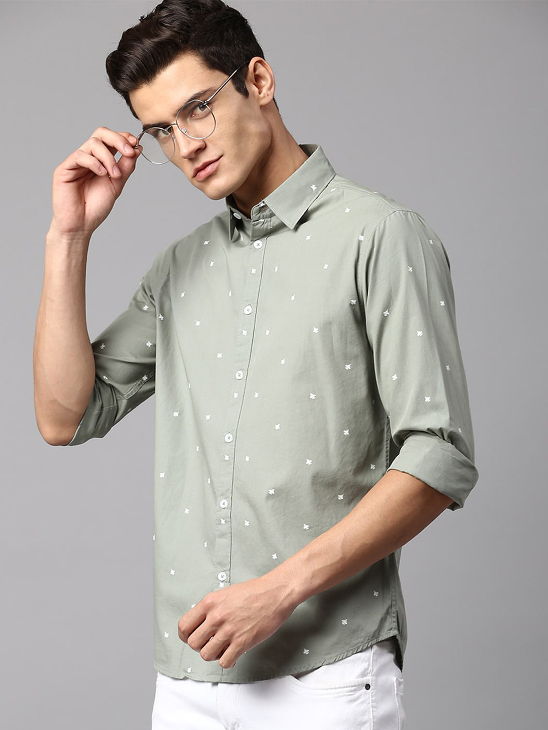 

Dennis Lingo Men Slim Fit Printed Cotton Casual Shirt, Green