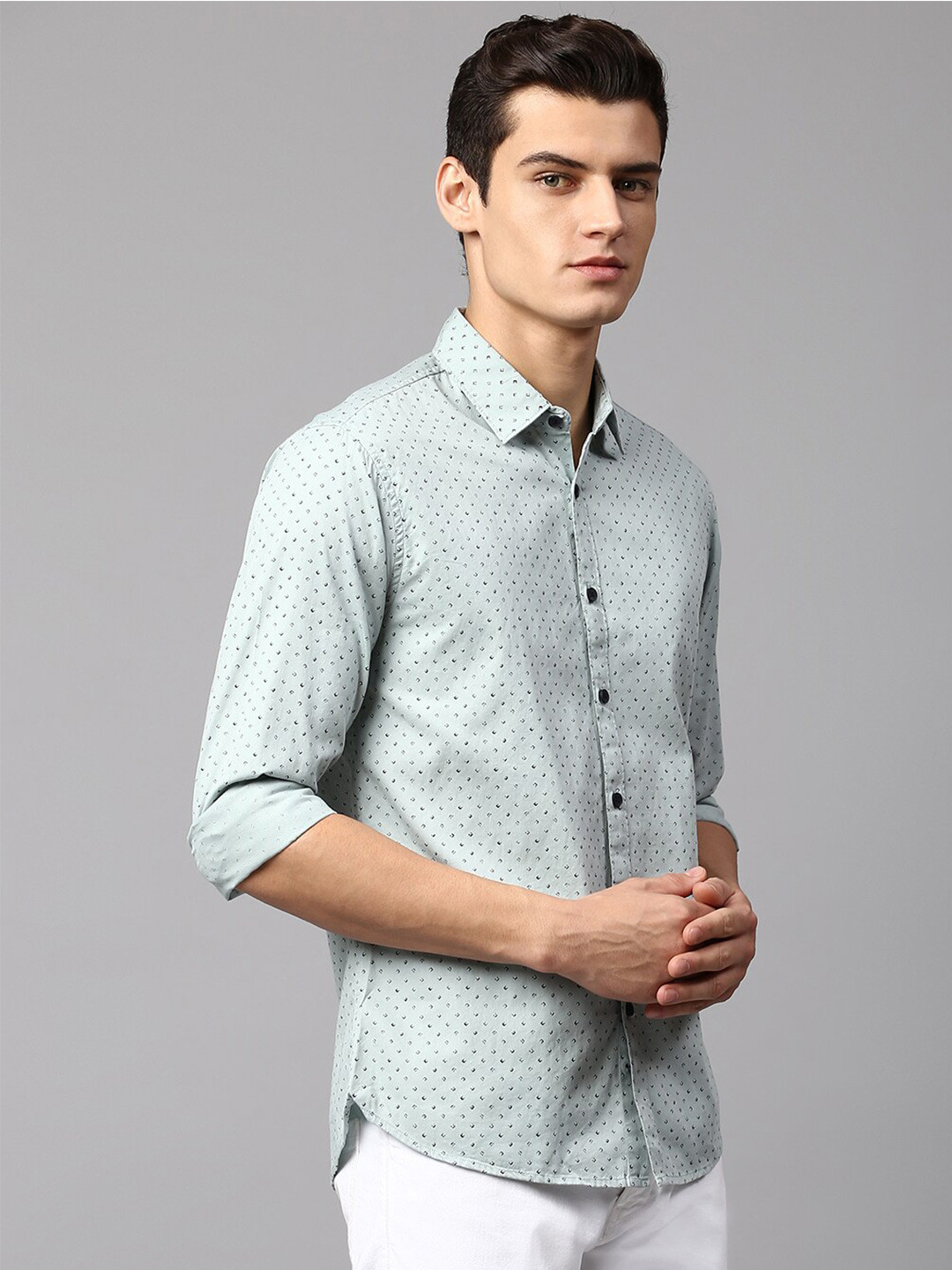 

Dennis Lingo Men Slim Fit Printed Cotton Casual Shirt, Grey