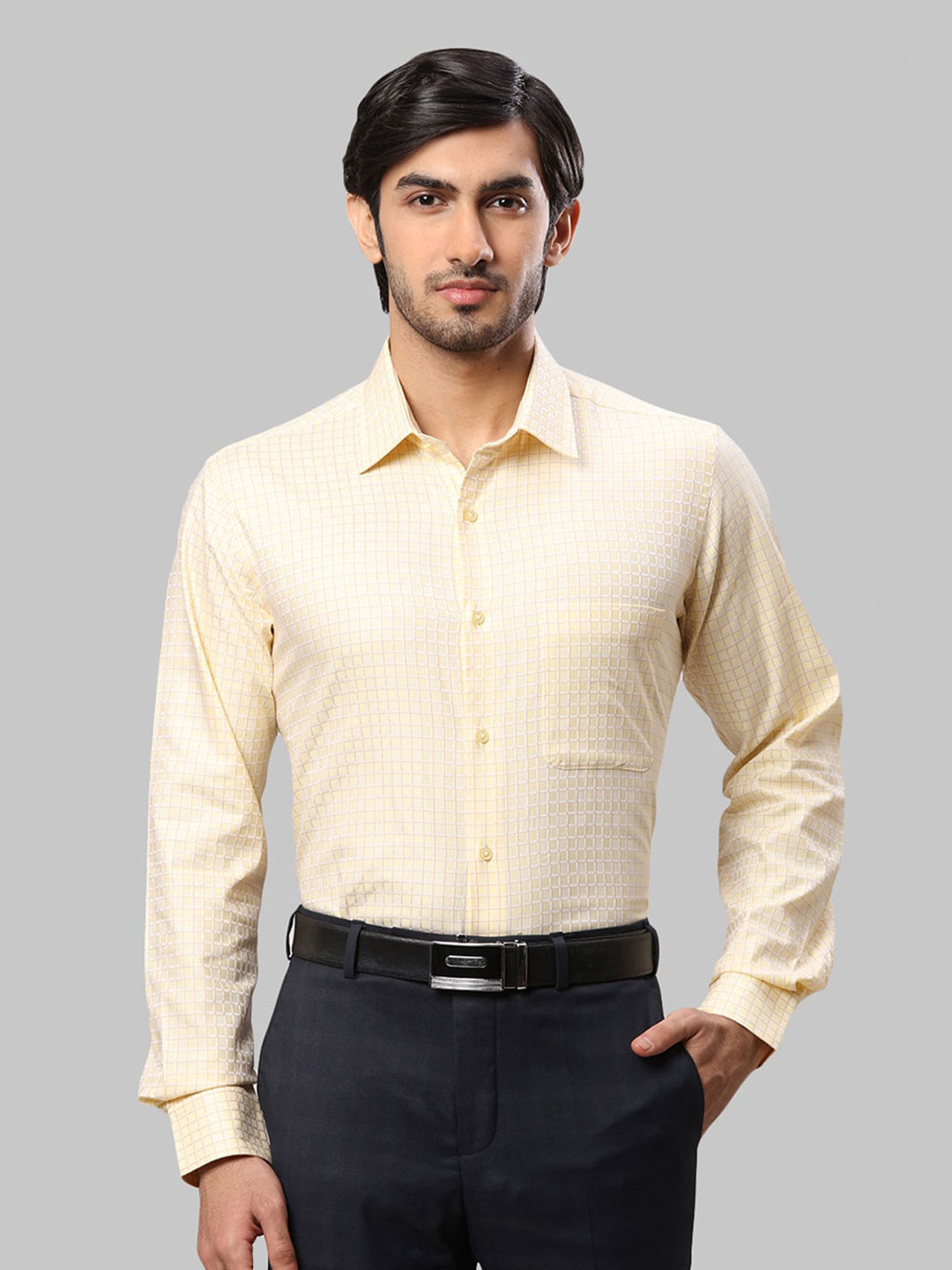 

Raymond Men Checked Cotton Formal Shirt, Yellow
