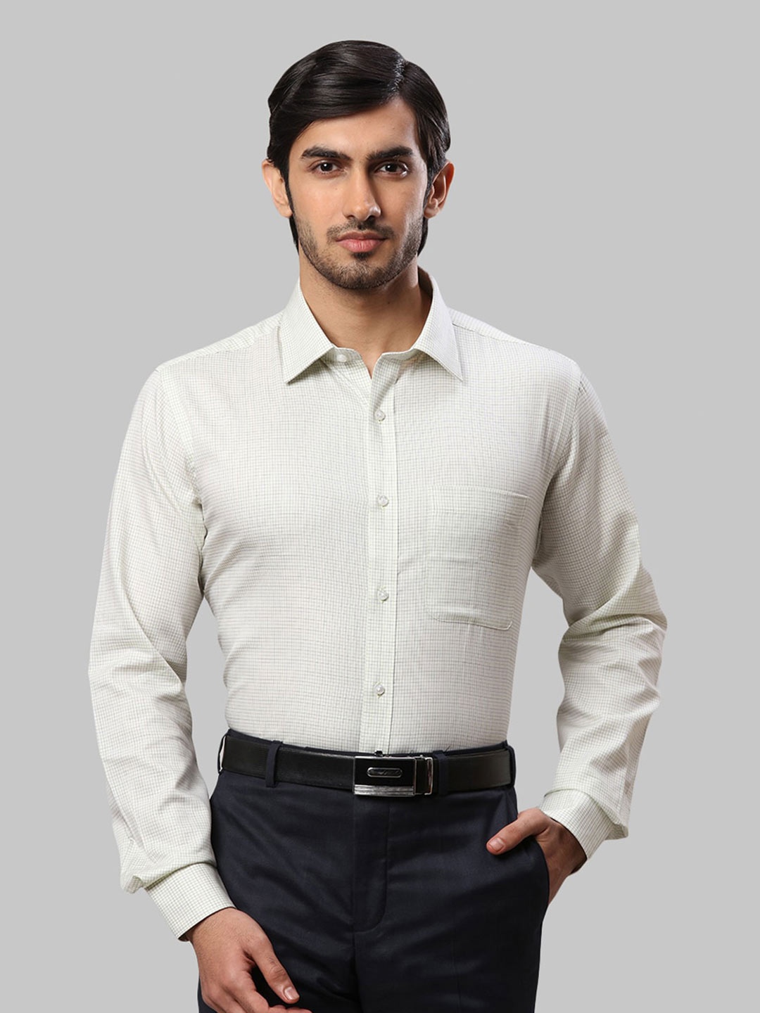 

Raymond Men Slim Fit Micro Checks Checked Cotton Formal Shirt, Green
