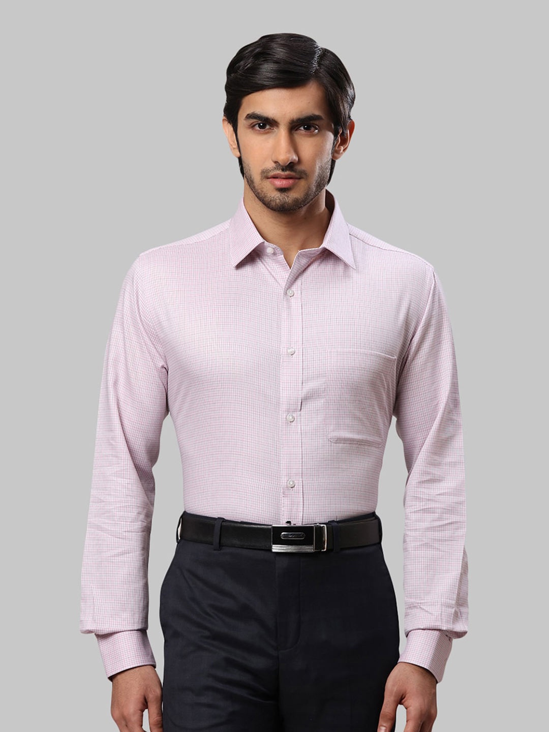 

Raymond Men Slim Fit Micro Checks Checked Cotton Formal Shirt, Red