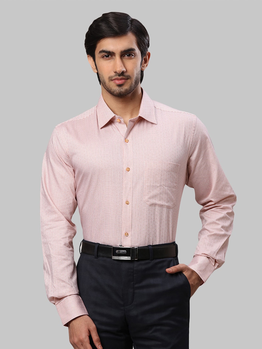 

Raymond Men Micro Checks Checked Cotton Formal Shirt, Orange