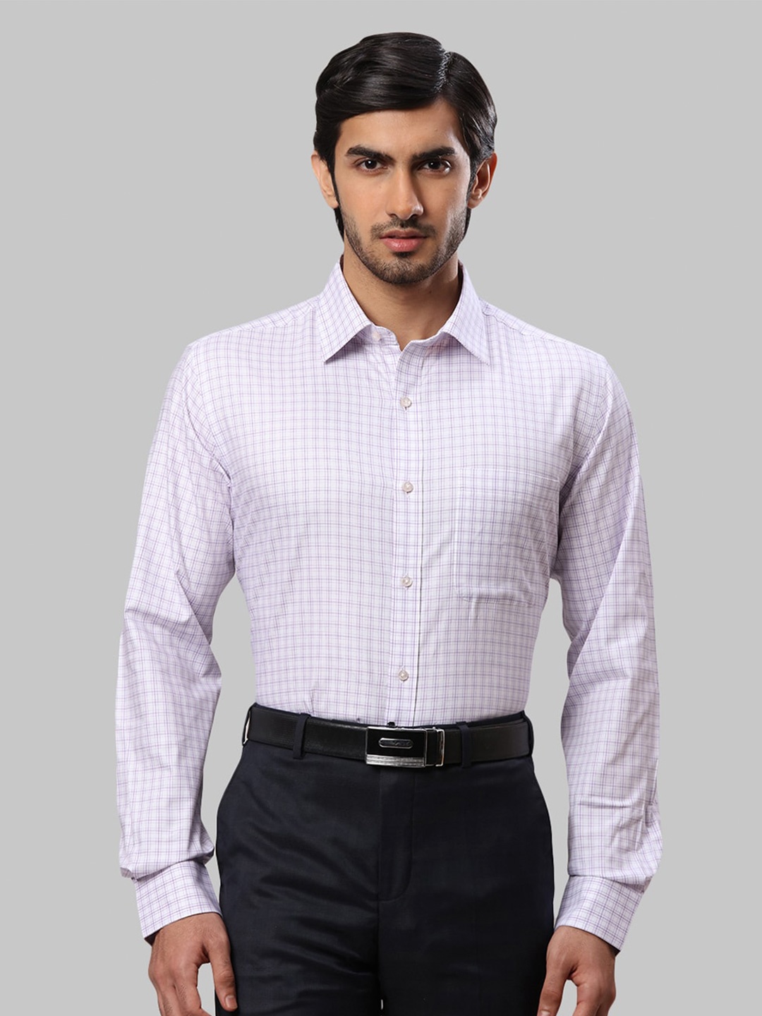 

Raymond Men Slim Fit Checked Cotton Formal Shirt, Violet