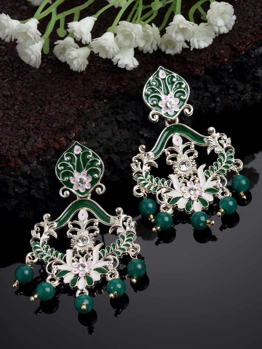 

PANASH Gold-Plated Contemporary Meenakari Pearls Drop Earrings, Green