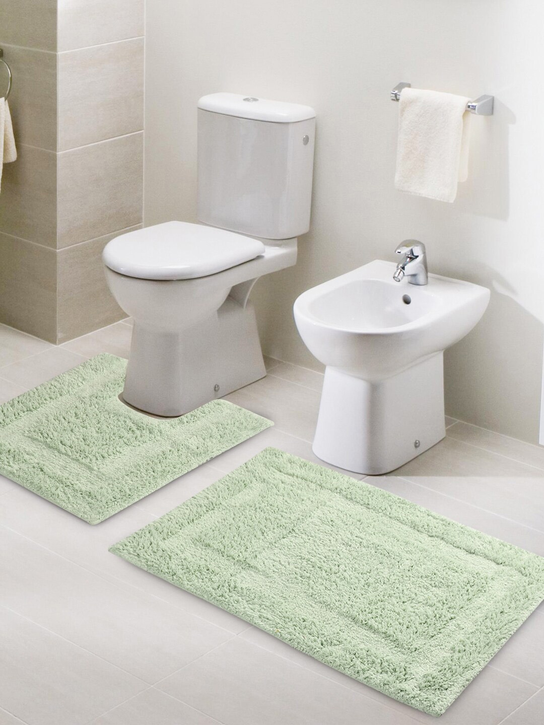 

SASHAA WORLD Set of 2 Self-Design Cotton 2000GSM Bath Rugs, Green