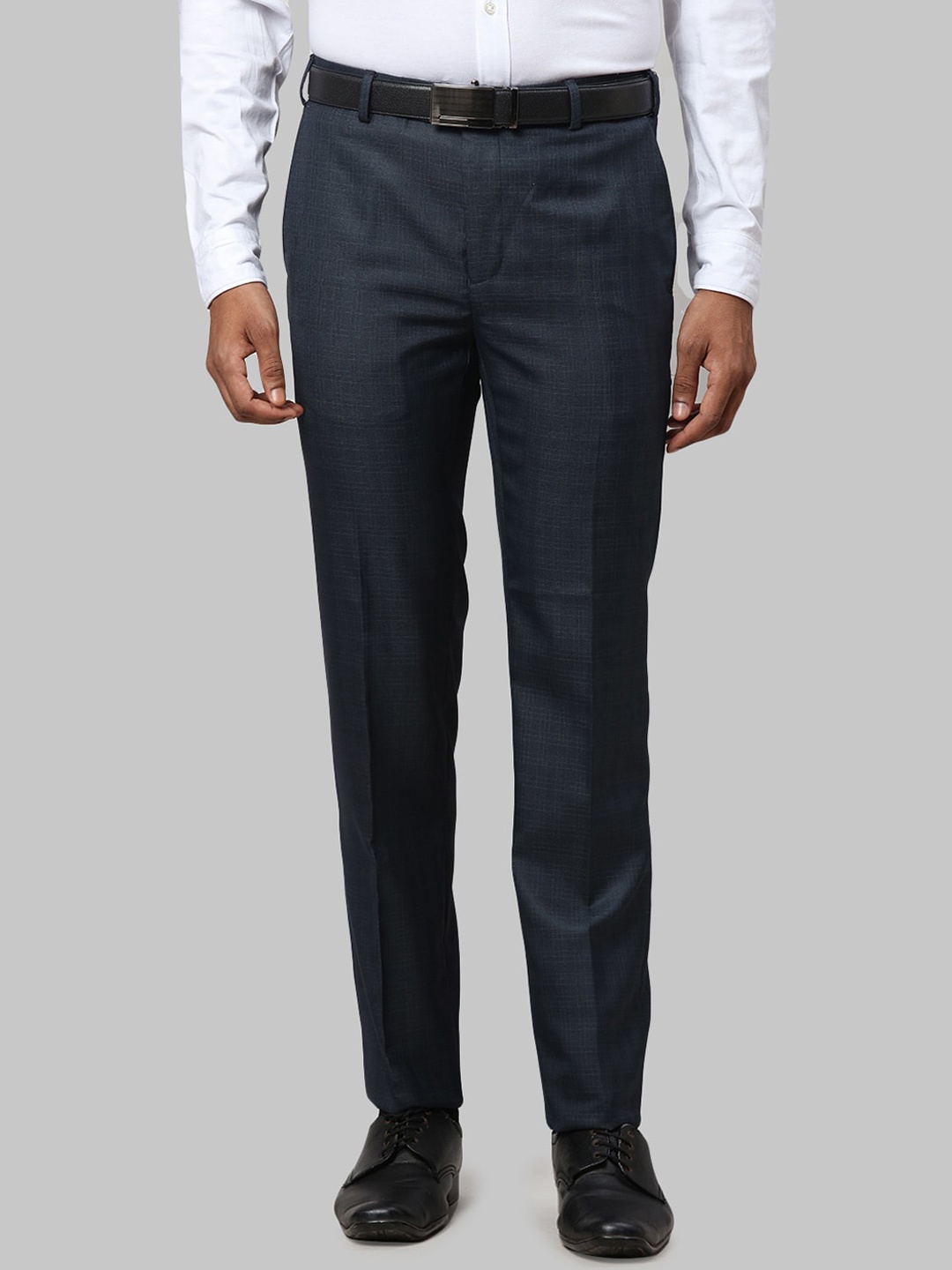 

Raymond Men Checked Slim-fit Formal Trousers, Blue