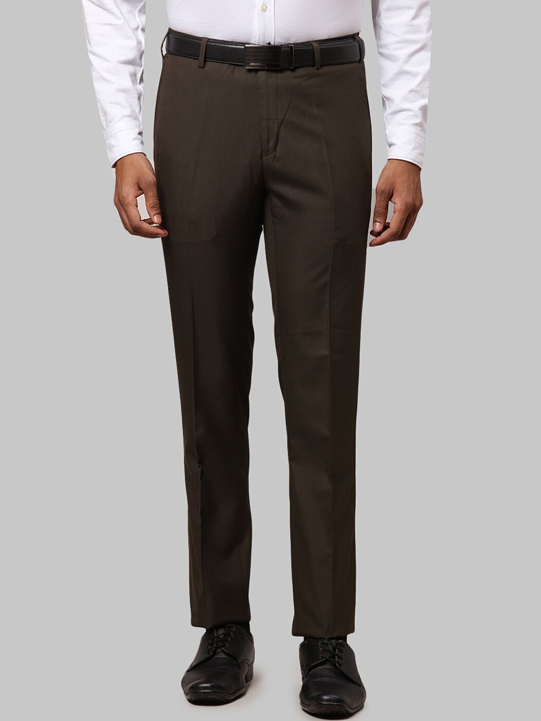 

Raymond Men Slim-Fit Formal Trousers, Brown