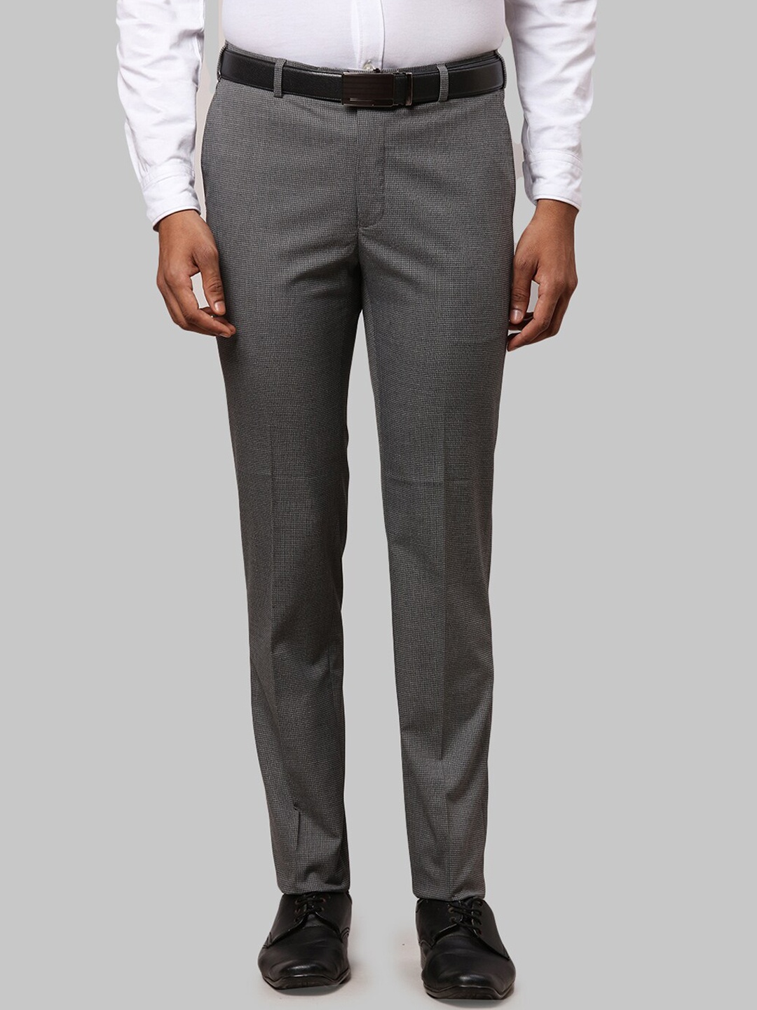 

Raymond Men Checked Slim-Fit Formal Trousers, Grey