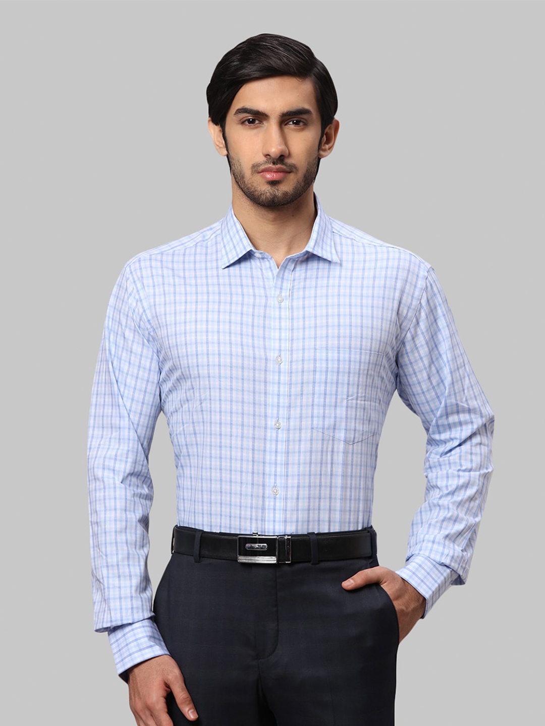 

Park Avenue Men Slim Fit Checked Formal Shirt, Blue
