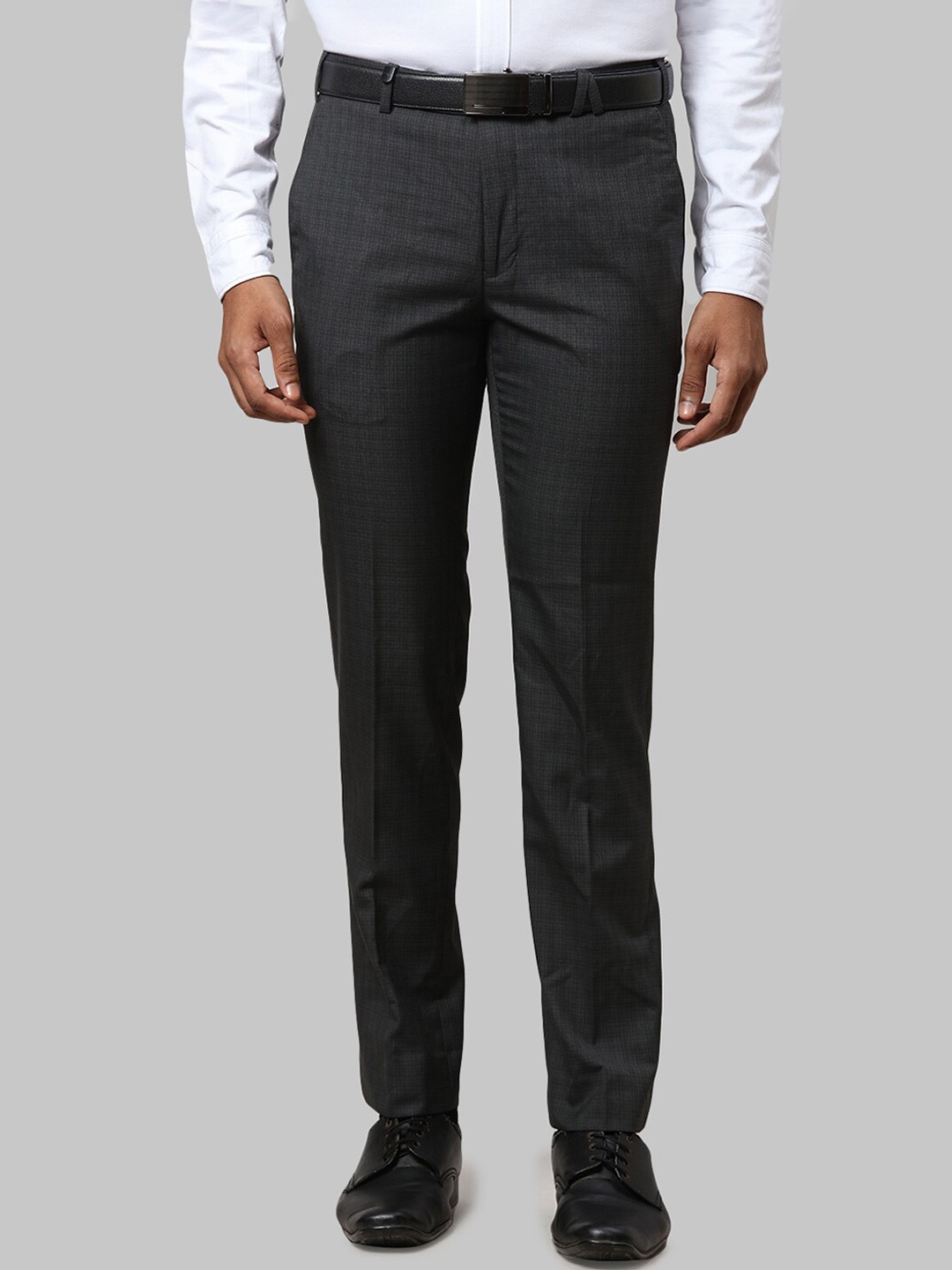 

Park Avenue Men Checked Slim Fit Formal Trousers, Grey