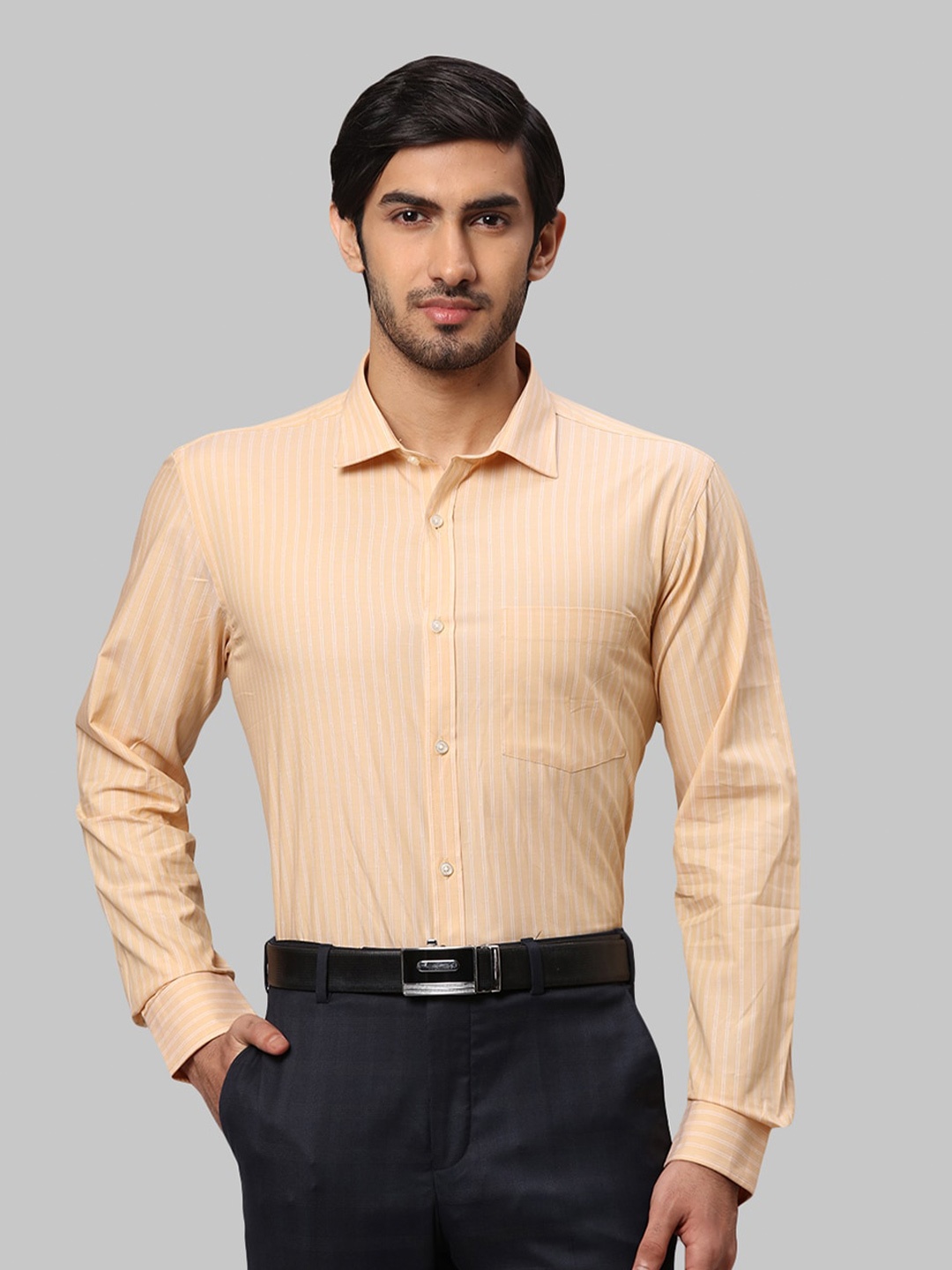 

Park Avenue Men Slim Fit Striped Formal Cotton Shirt, Yellow