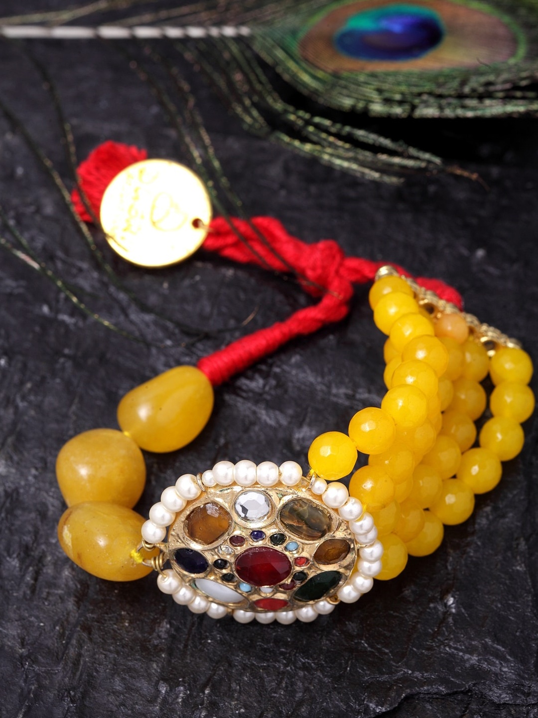 

DUGRISTYLE Women Gold-Toned Brass Crystals Gold-Plated Charm Bracelet