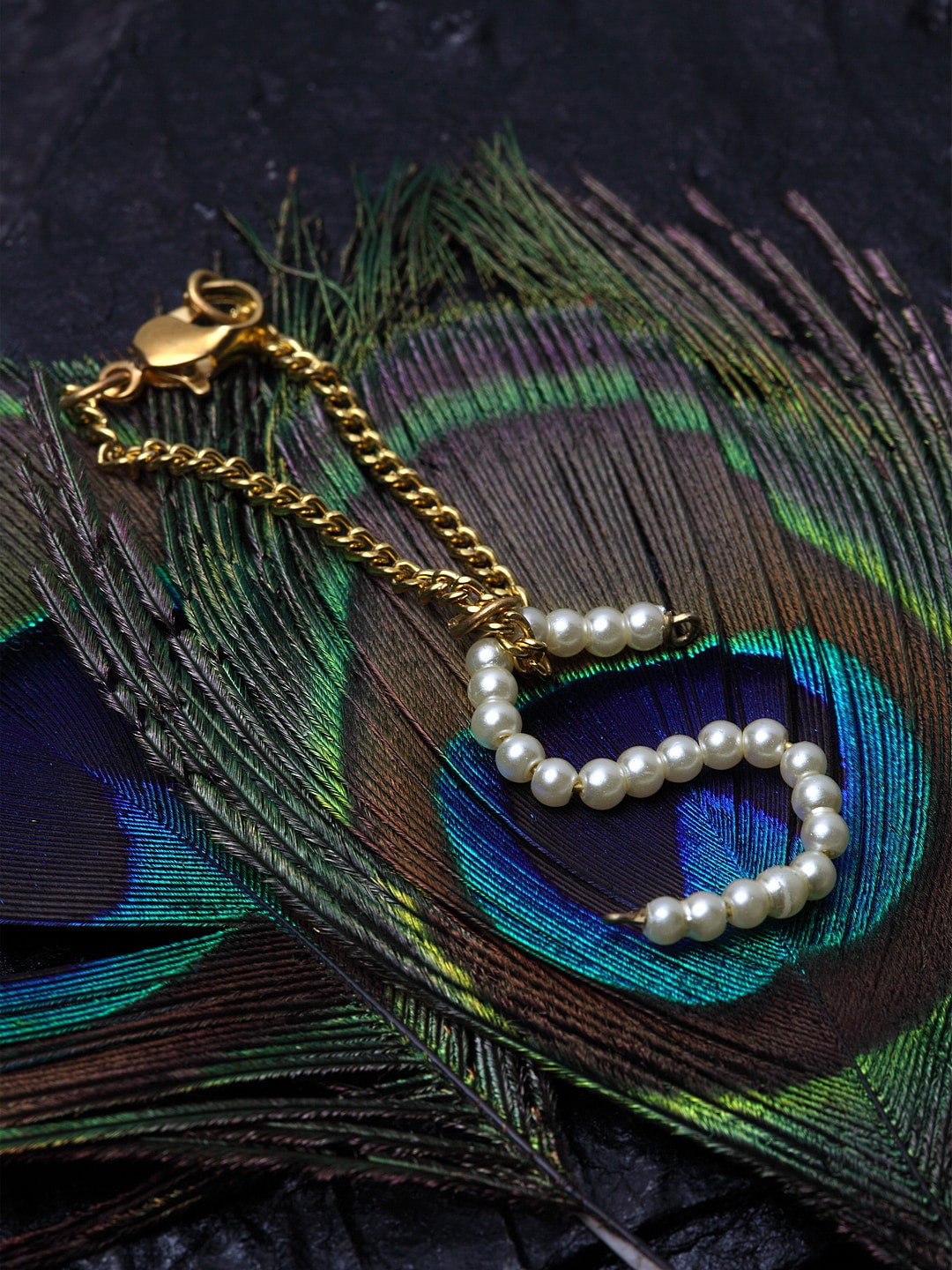 

DUGRISTYLE Women Brass Pearls Gold-Plated Charm Bracelet