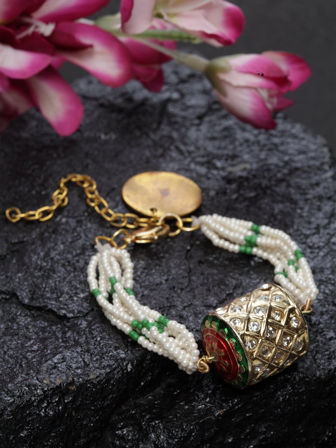 

DUGRISTYLE Women Brass Pearls Gold-Plated Charm Bracelet