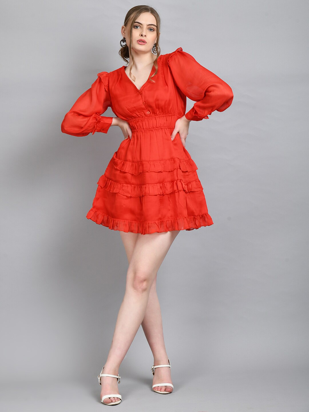 

PRETTY LOVING THING Flared Chiffon Dress, Red