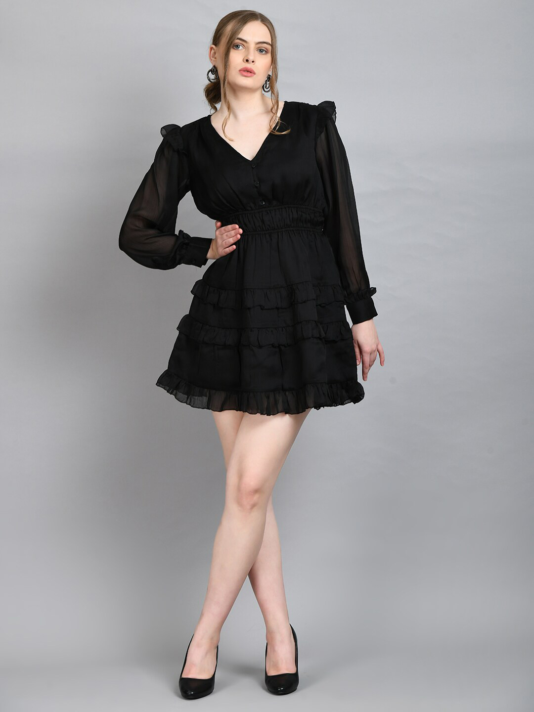 

PRETTY LOVING THING Chiffon Mini Dress, Black