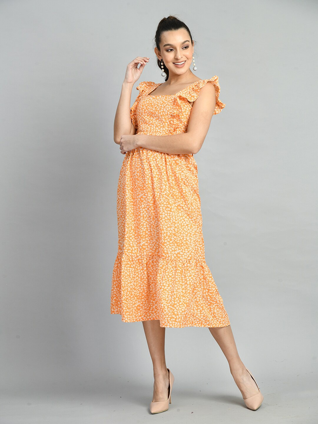 

PRETTY LOVING THING Floral Midi Dress, Orange