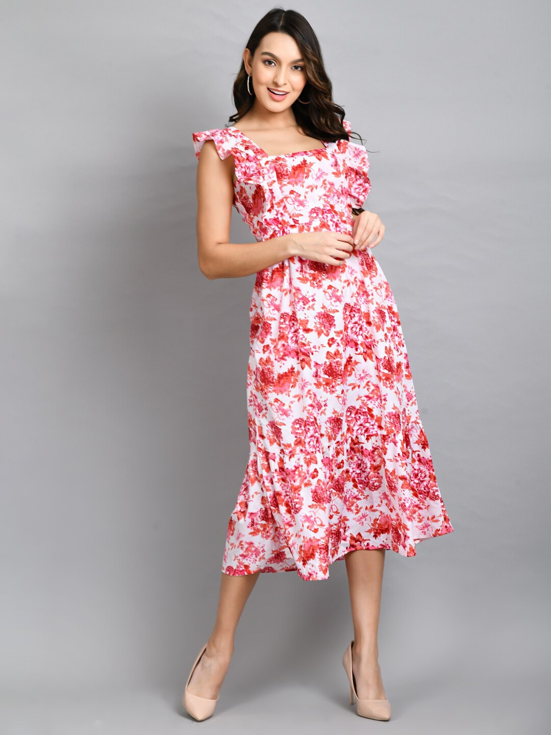 

PRETTY LOVING THING Floral A-Line Midi Dress, White