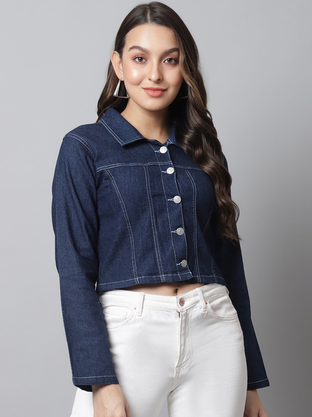 

River Of Design Jeans Women Crop Denim Jacket, Navy blue