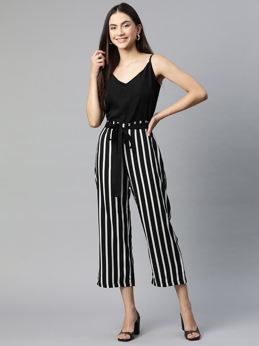 

SIRIKIT Striped Basic Jumpsuit, Black
