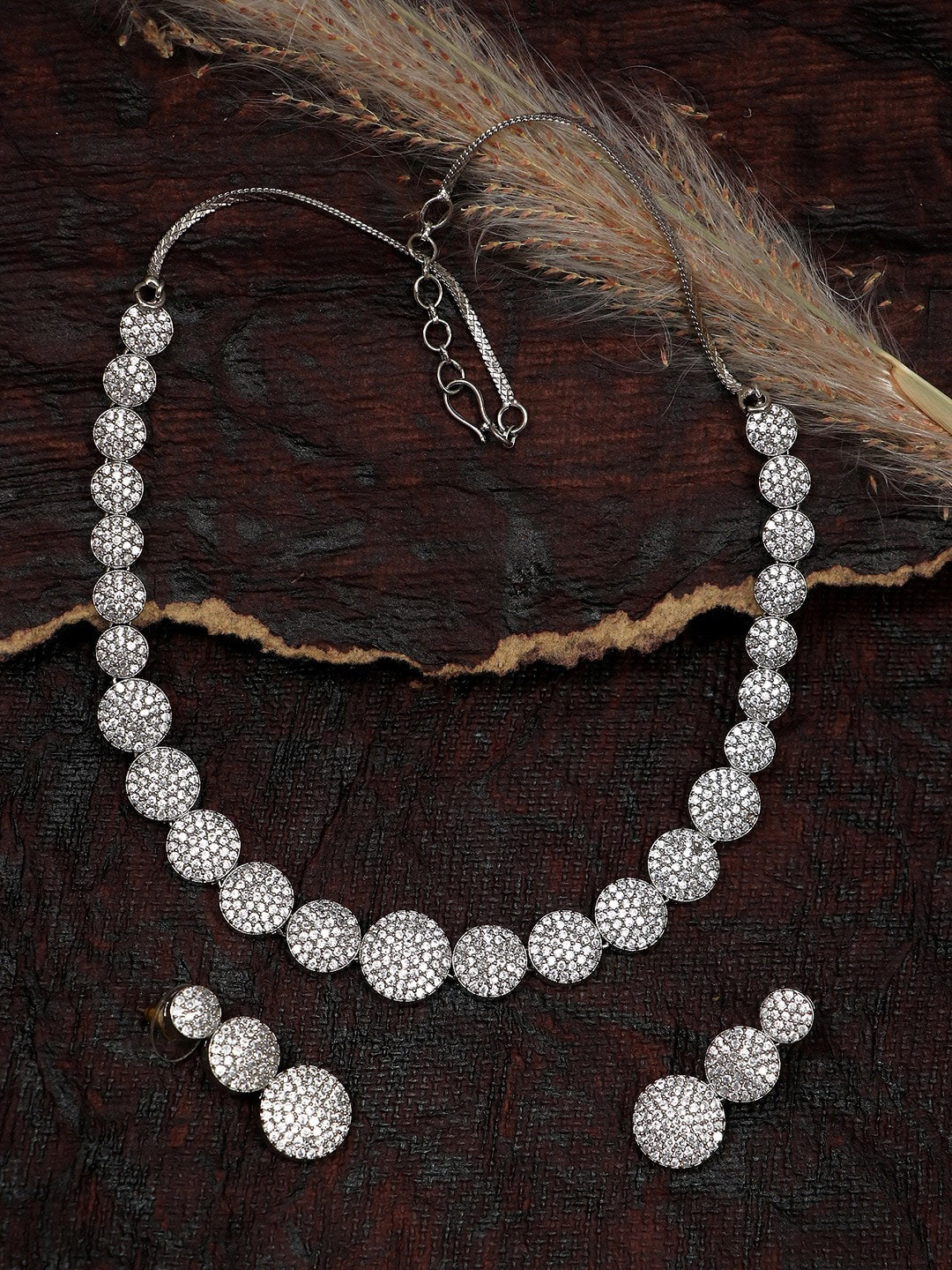 

SwaDev Silver-Plated AD-Studded Jewellery Set, White