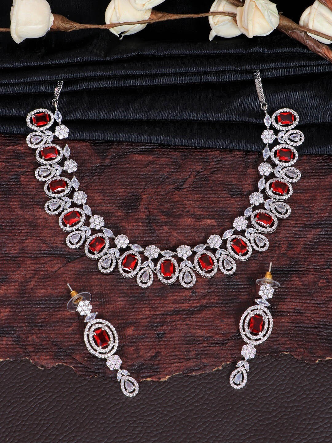 

SwaDev Silver-Plated & AD Stone-Studded Jewellery Set