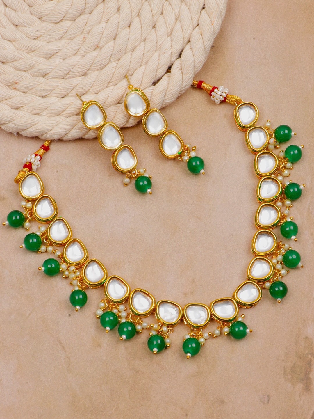 

SwaDev Kundan Studded & Pearls Beaded Jewellery Set, Gold