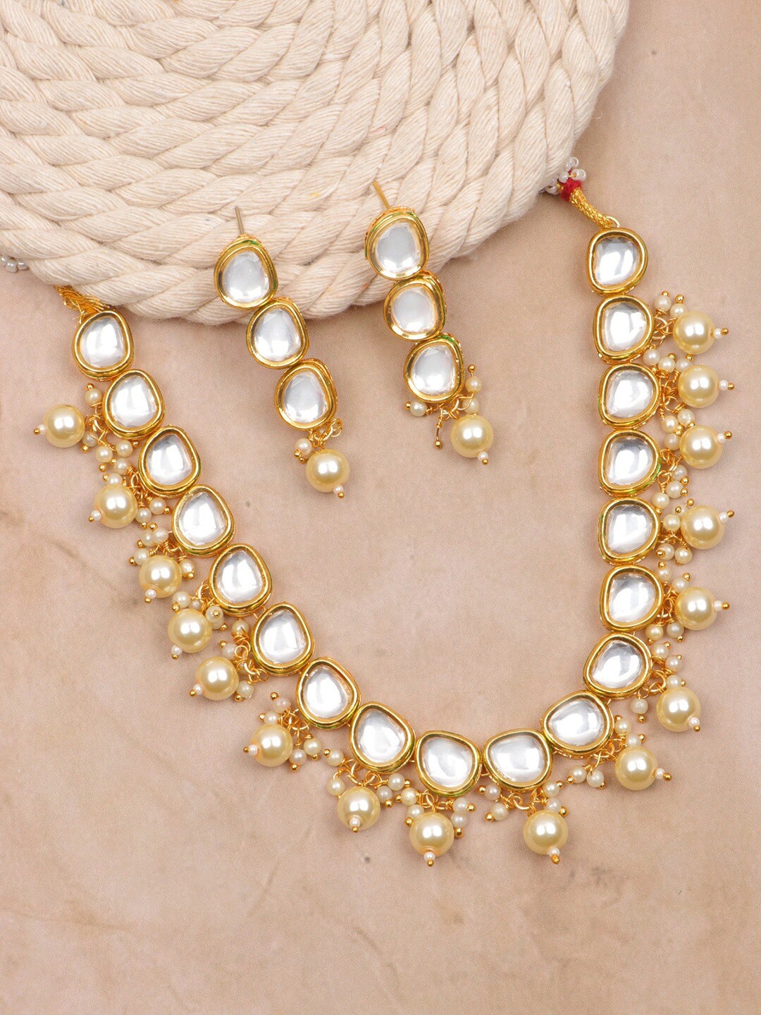 

SwaDev Gold-Plated Kundan-Studded Jewellery Set