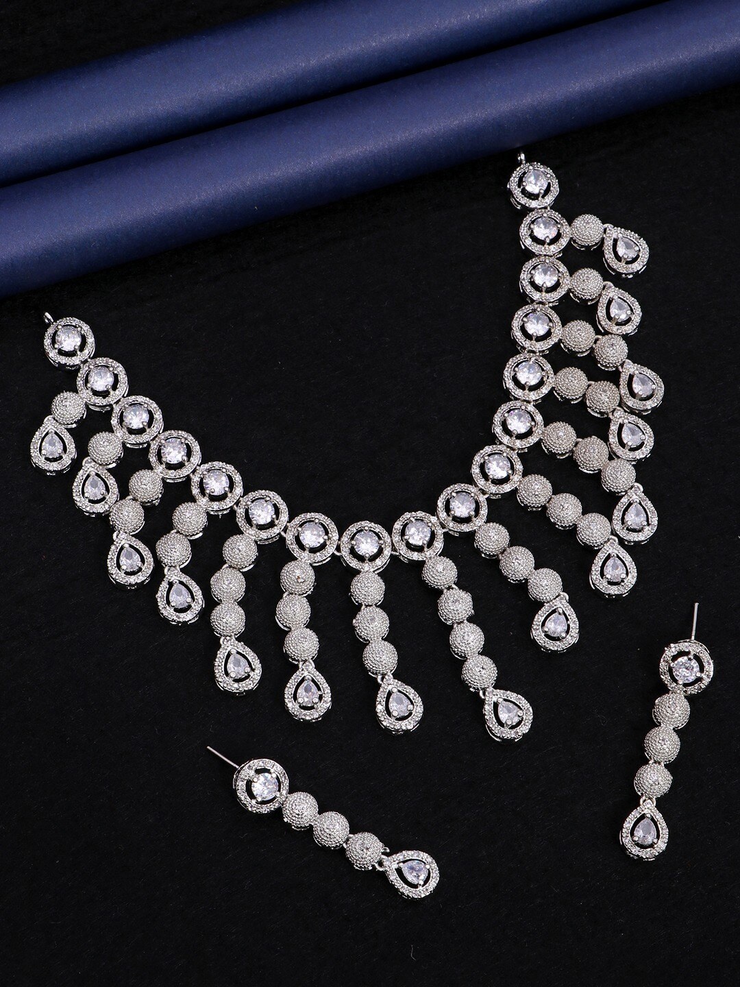 

SwaDev Silver-Plated AD Stones Studded Jewellery Set