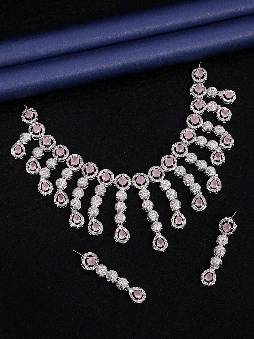 

SwaDev Silver-Plated AD-Studded Jewellery Set