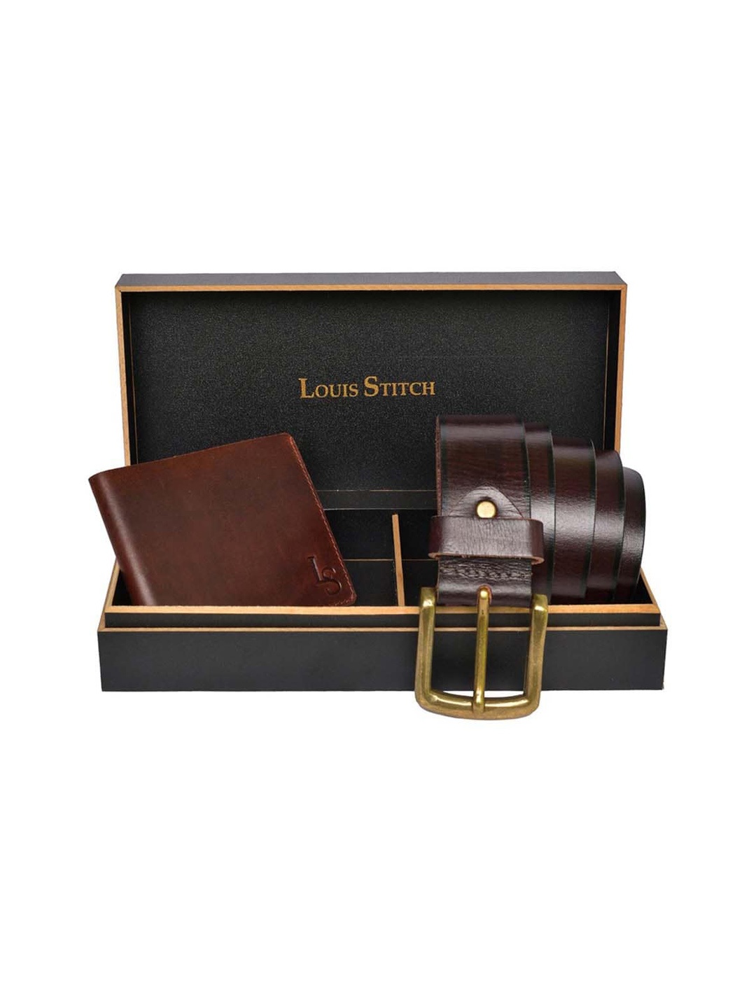 

LOUIS STITCH Men Genuine Leather Accessory Gift Set, Brown