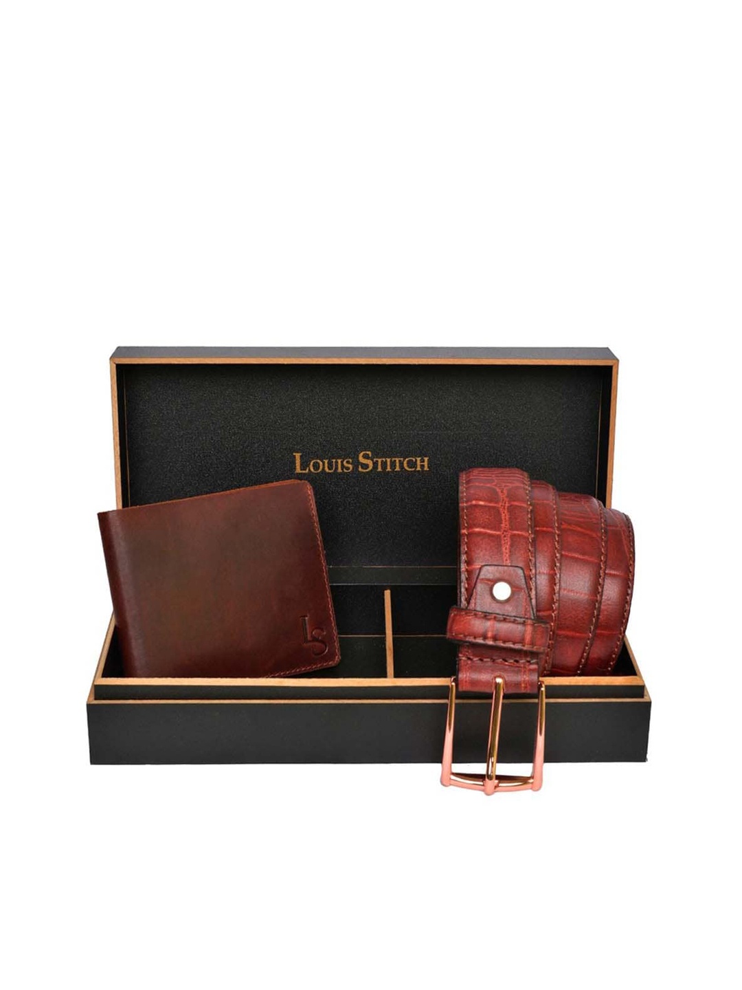 

LOUIS STITCH Men Genuine Leather Accessory Gift Set, Brown