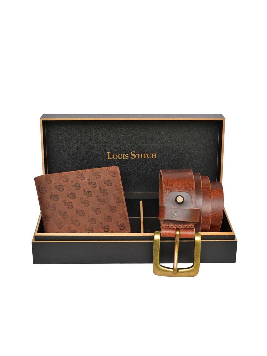 

LOUIS STITCH Men Genuine Leather Accessory Gift Set, Tan