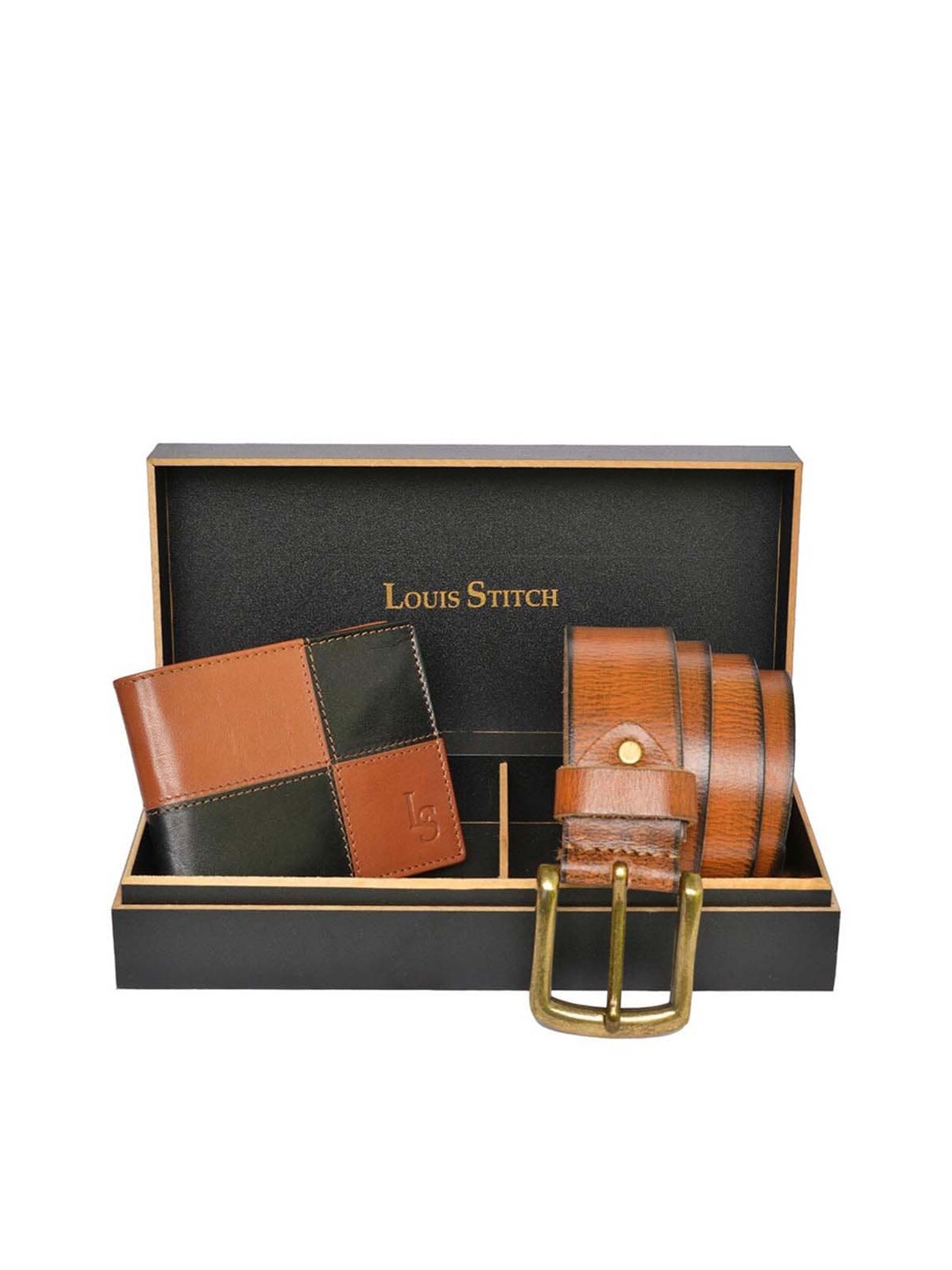 

LOUIS STITCH Men Genuine Leather Accessory Gift Set, Tan