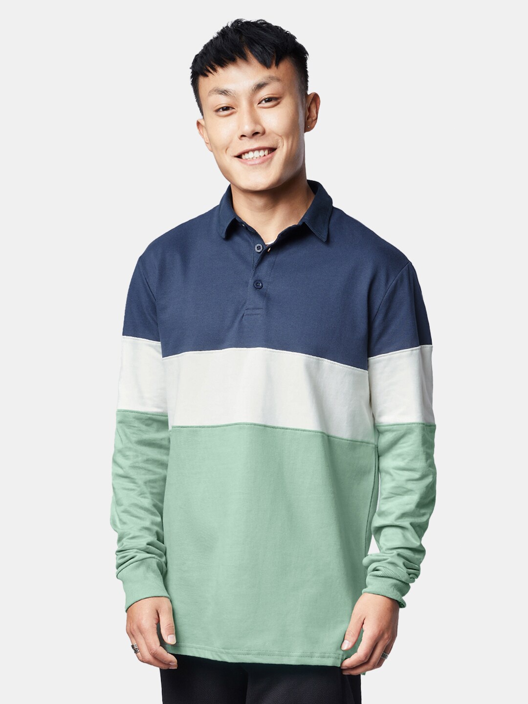 

The Souled Store Men Polo Collar Drop-Shoulder Sleeves Pure Cotton T-shirt, Green