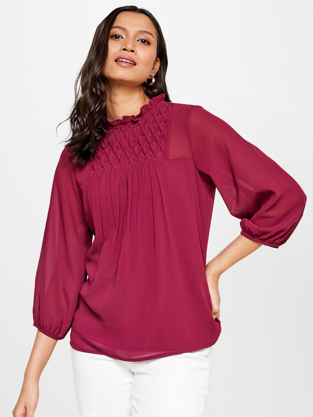 

AND Long Sleeves Round NeckTop, Maroon