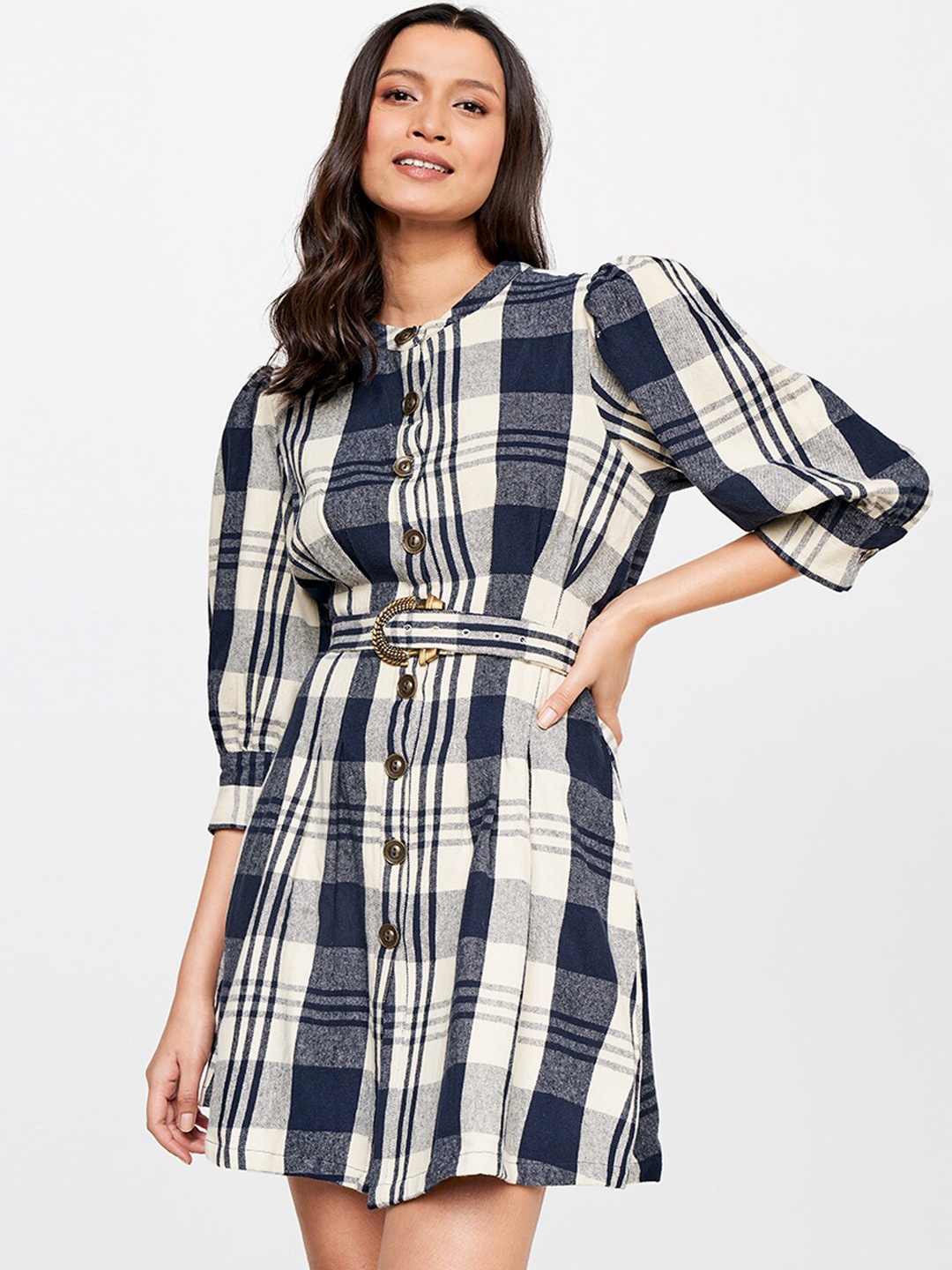 

AND Checked Longline Tailored Jacket, Navy blue