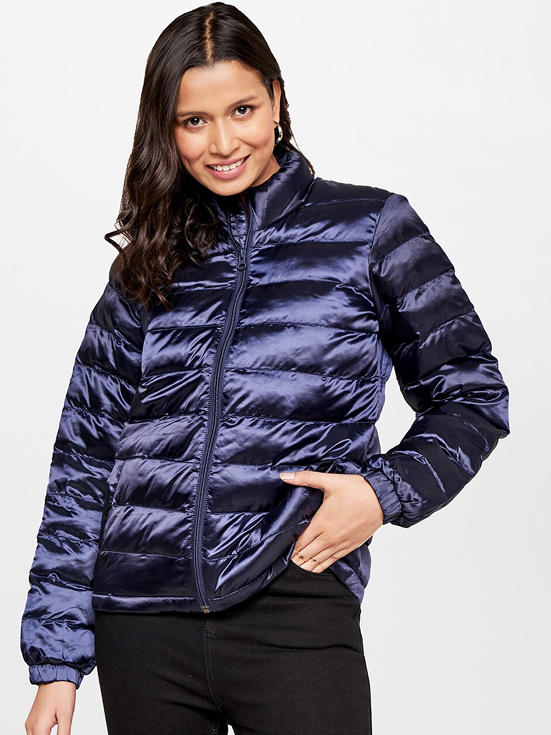 

AND Striped Puffer Jacket, Navy blue