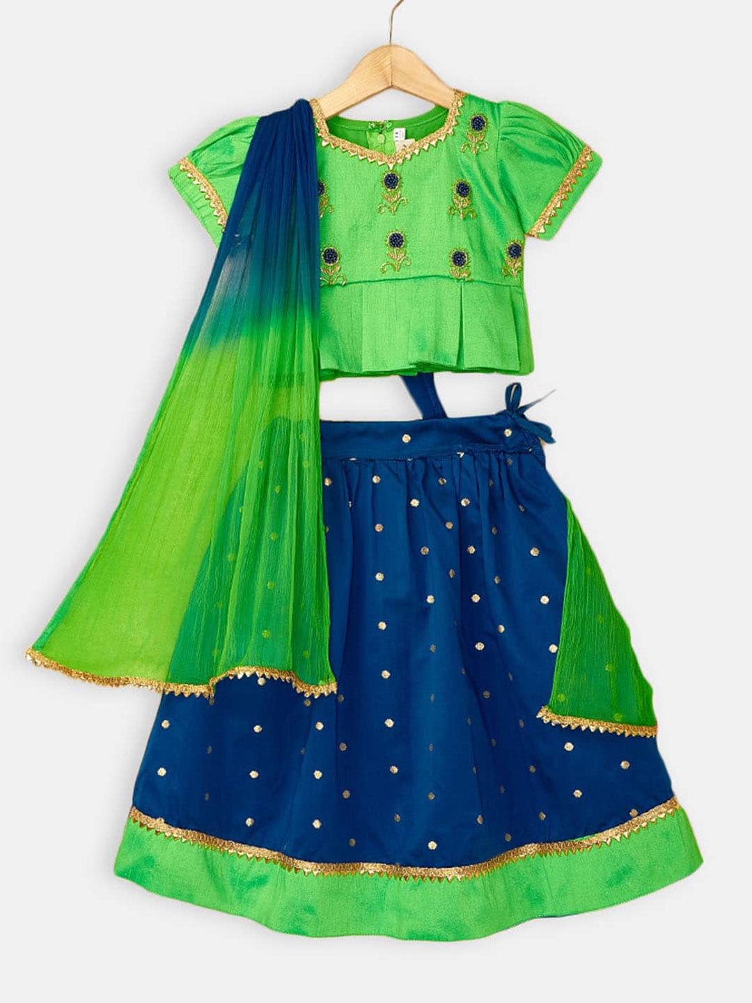 

Hopscotch Girls Ready to Wear Lehenga & Blouse With Dupatta, Green