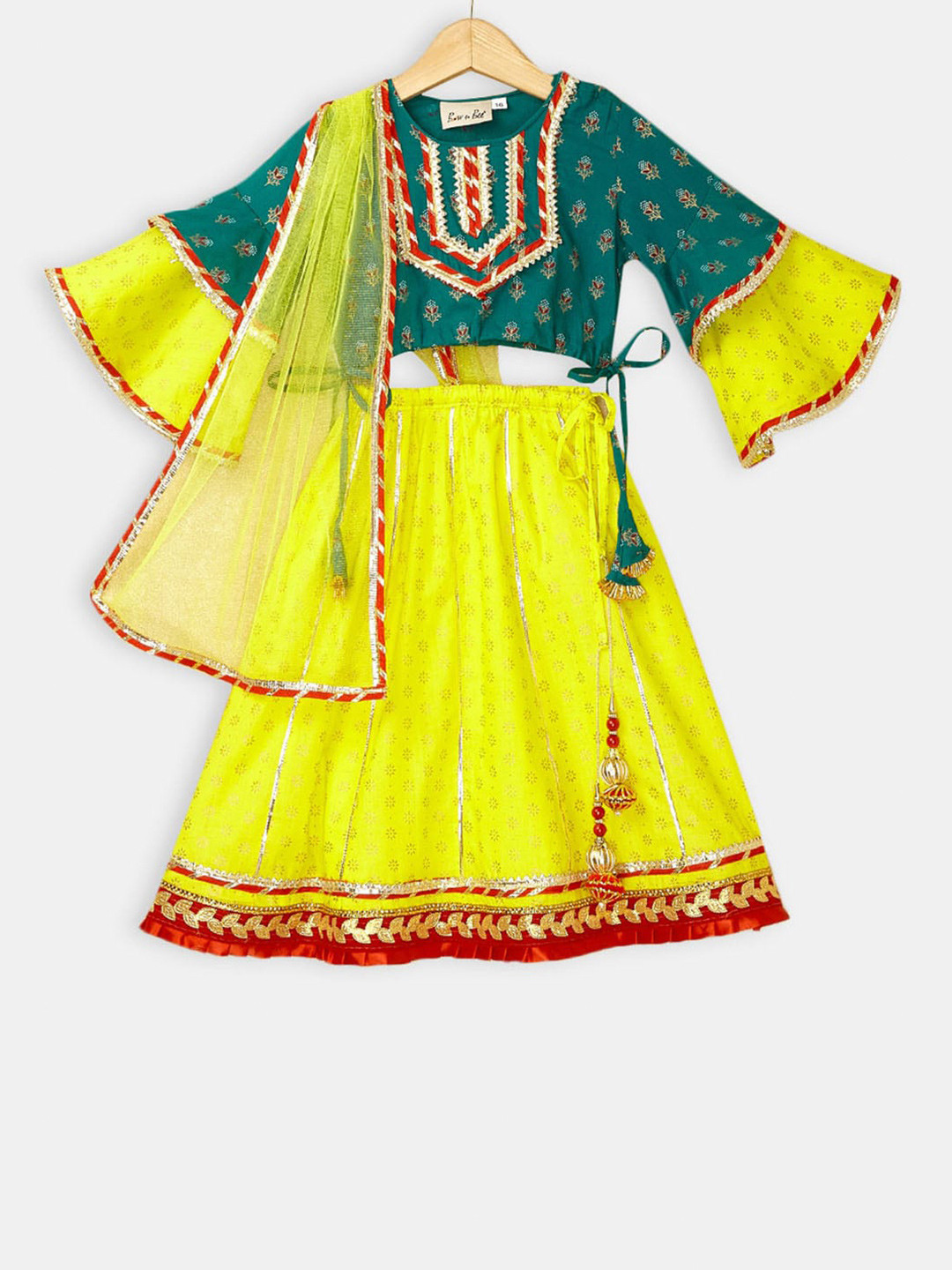 

Hopscotch Girls Printed Ready to Wear Lehenga & Blouse With Dupatta, Green