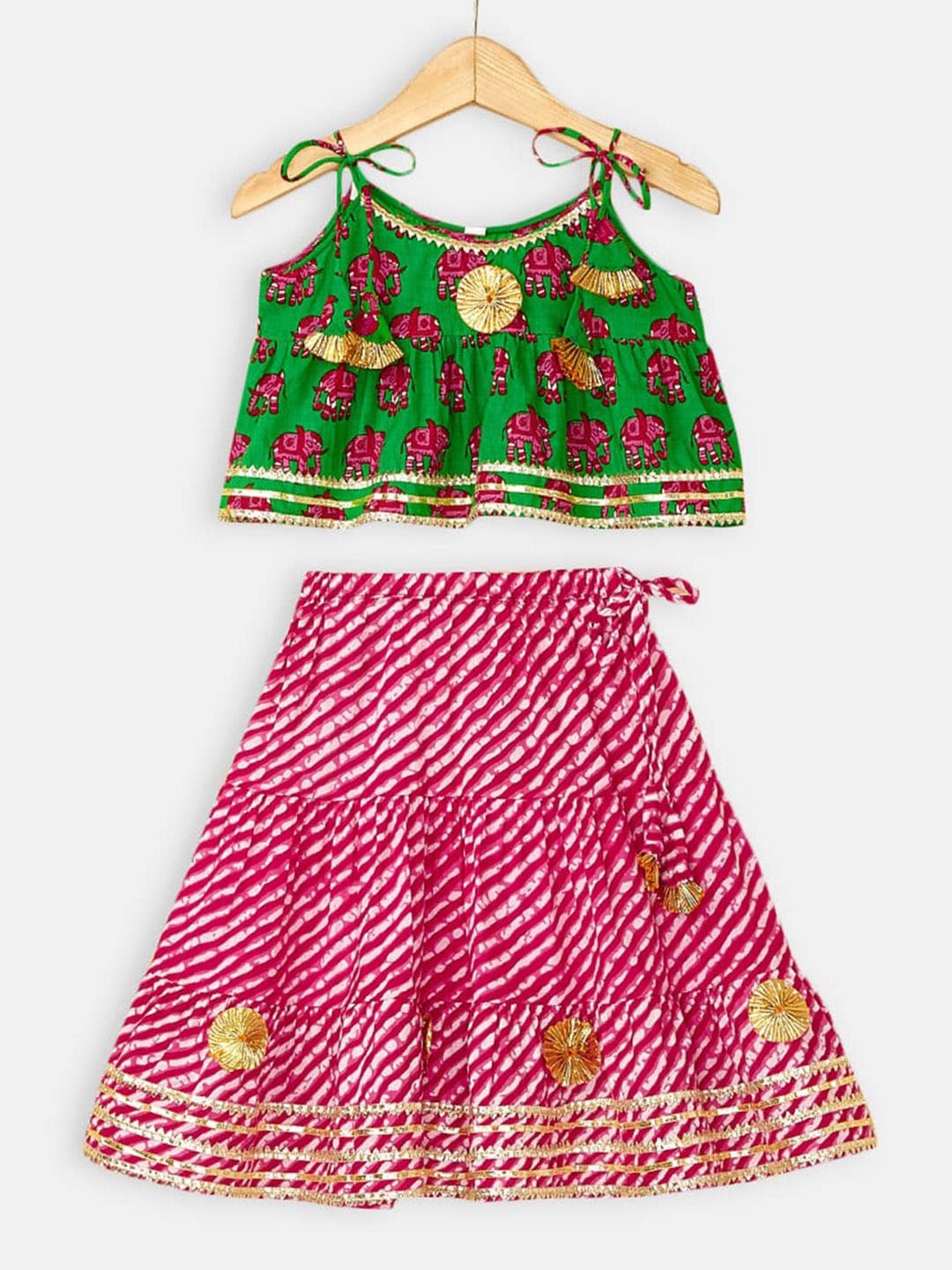 

Hopscotch Girls Printed Ready to Wear Lehenga Choli, Green