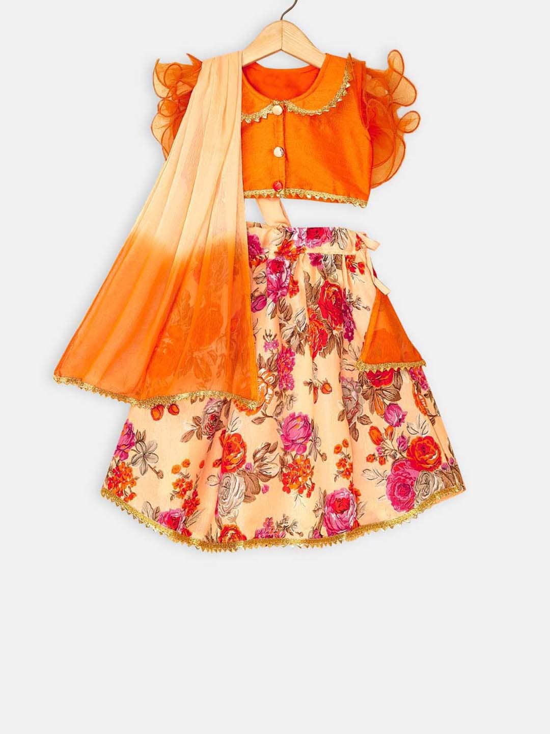 

Hopscotch Girls Printed Ready to Wear Lehenga, Orange