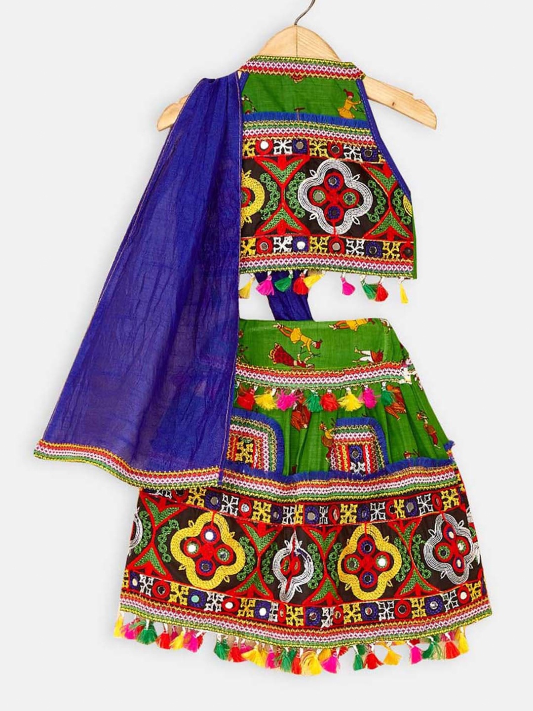 

Hopscotch Girls Embroidered Ready to Wear Lehenga, Green