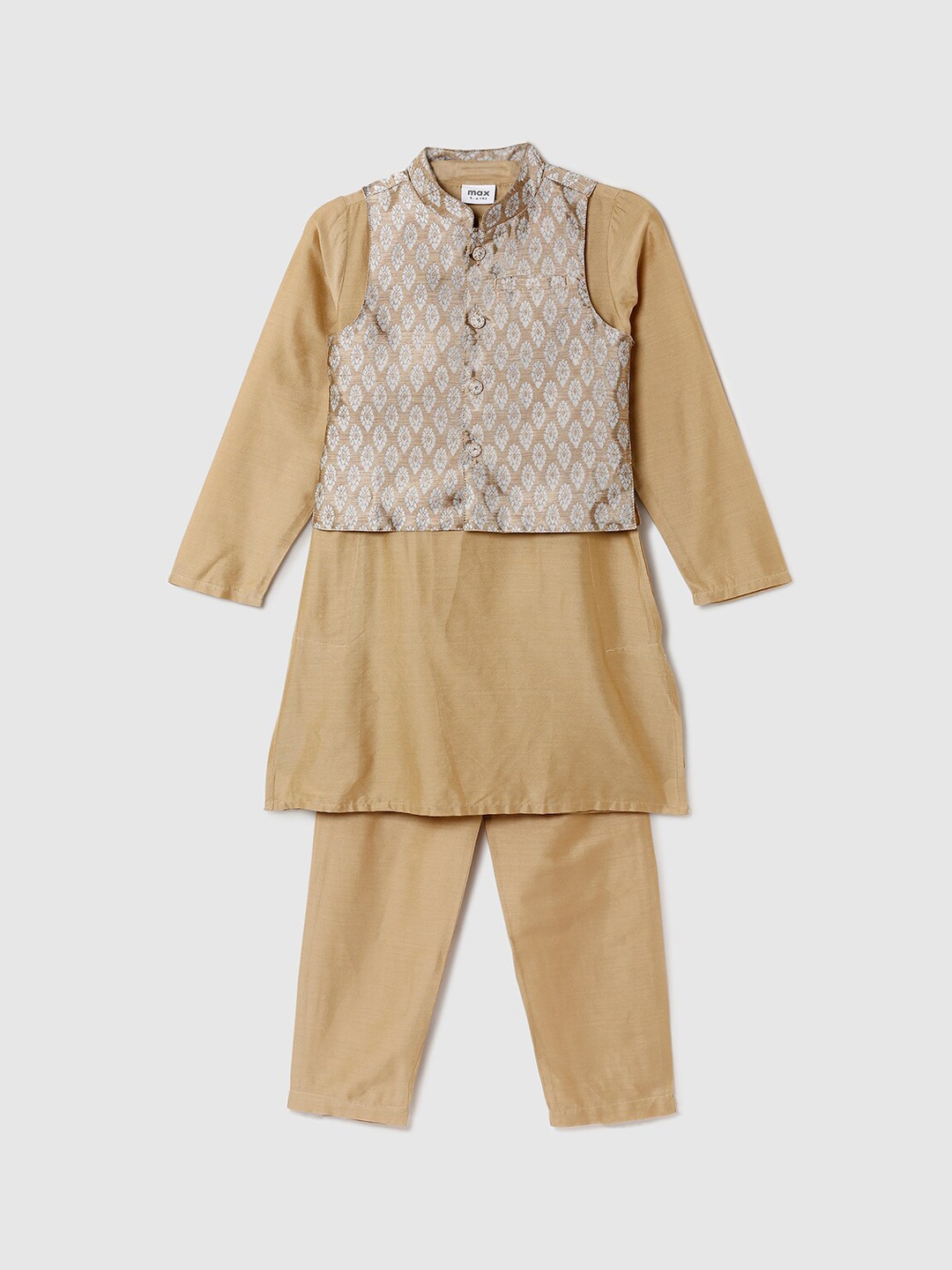 

max Boys Kurta Set with Nehru Jacket, Beige