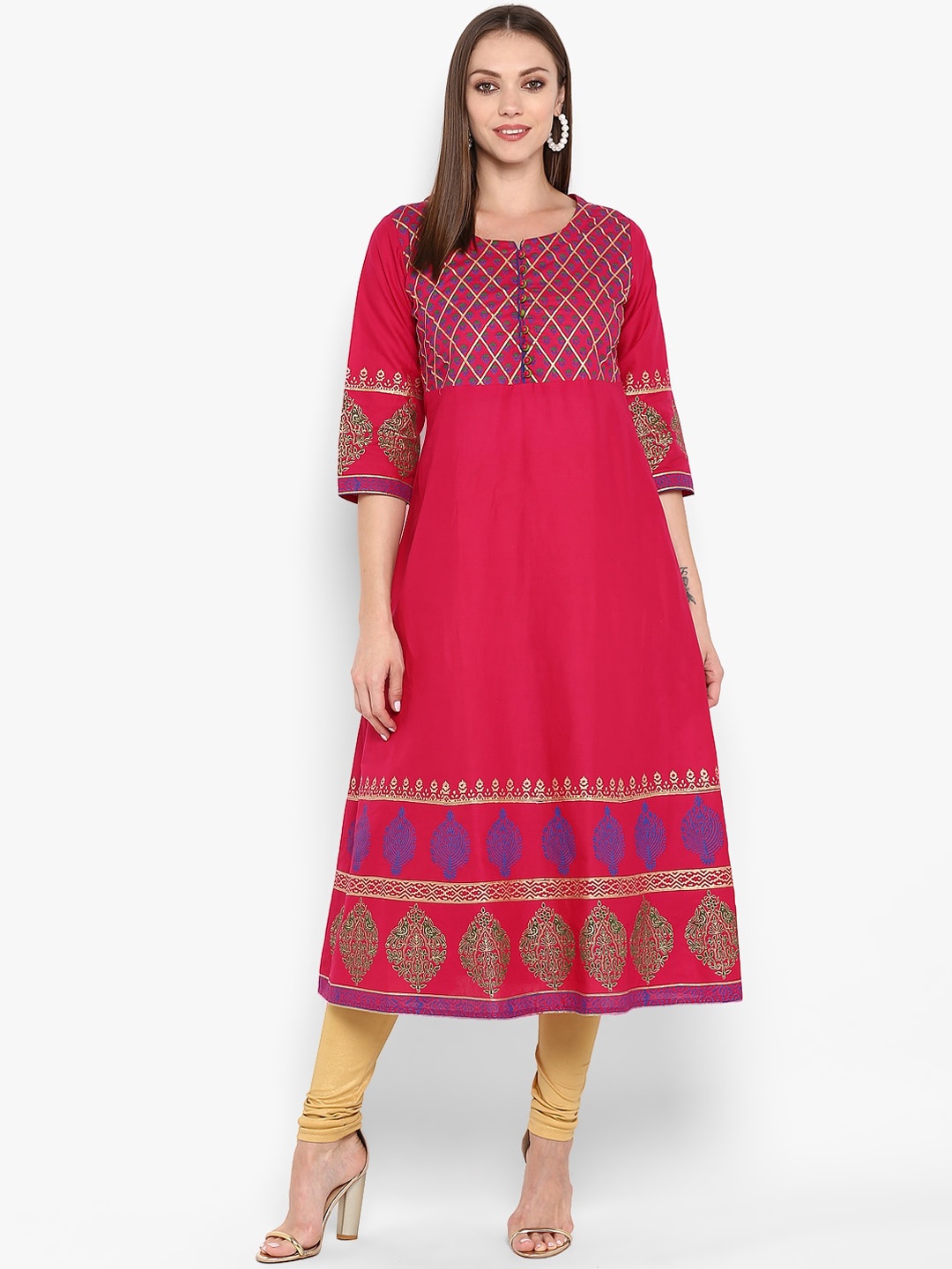

ZOEYAMS Ethnic Motifs Printed Cotton Kurta, Pink