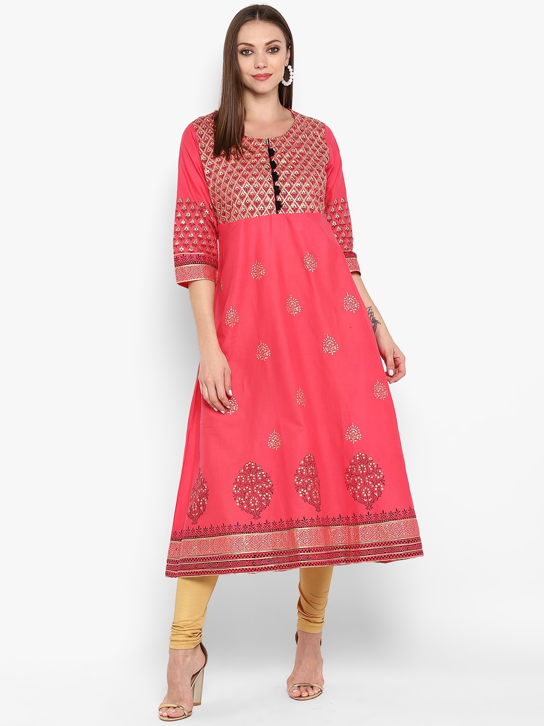 

ZOEYAMS Cotton Floral Printed Kurta, Pink